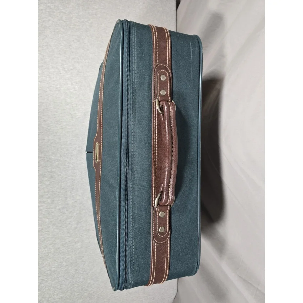Vintage 80's Jaguar Luggage Suitcase Travel Bag Green Brown Leather Trim JCP